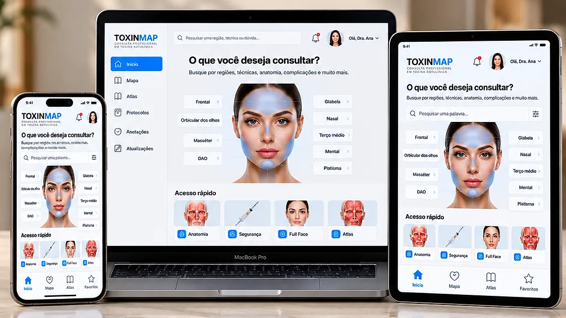 Aplicativo ToxinMap aberto no celular, no notebook e no tablet